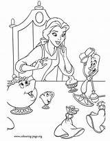 Coloring Beast Beauty Mrs Potts Belle Chip Lumiere sketch template