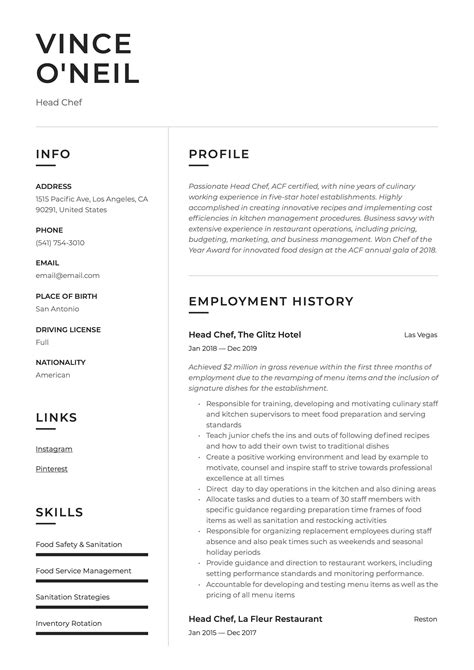 executive chef resume examples