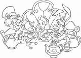 Wonderland Paese Meraviglie Cartoni Animati Printables Personaggi Colorati Coniglio Regina Curiosa Cuori Tè Bevendo sketch template