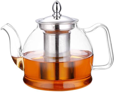 hiware ml glass teapot  removable infuser stovetop safe tea kettle blooming  loose