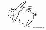 Pig Flying Flashcard Outline Coloring sketch template