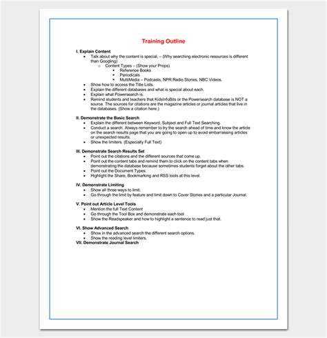 training  outline template    word  format