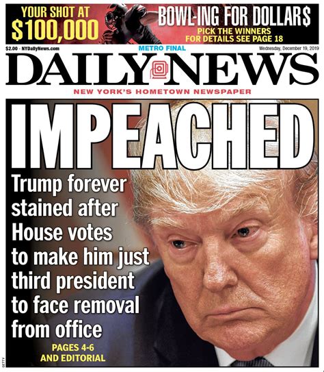 donald trump impeached front pages    country