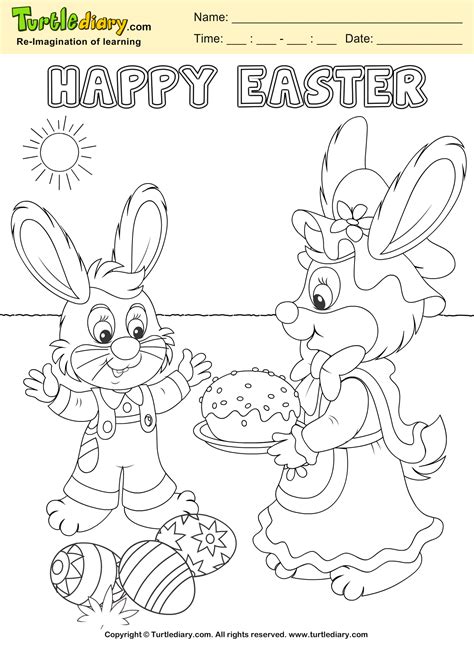 bunny  easter egg coloring sheet turtle diary