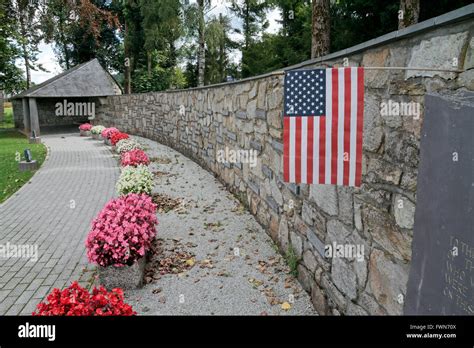 american flag   malmedy massacre memorial site baugnez  malmedy belgium stock