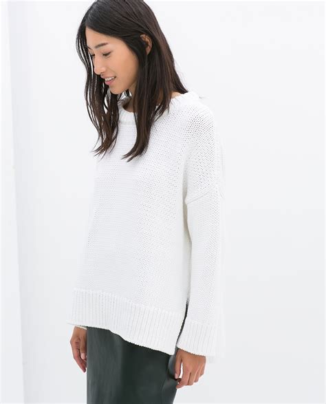 zara round necked knit sweater in white lyst