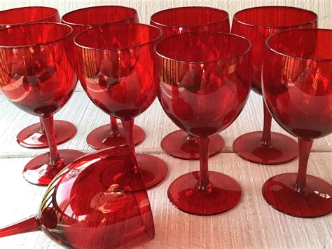 Ruby Red Wine Glasses Bohemian Glass Handblown In Czech Republic