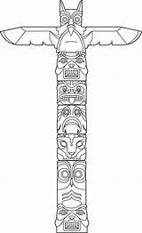 Totem Pole Drawing Poles Native American Vector Totems Drawings Owl Kids Easy Crafts Symbols Tiki Indian Eagle Animal Printable Tattoo sketch template