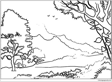 forest landscape coloring page  printable coloring pages