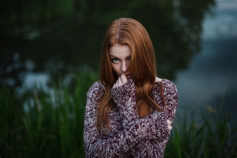 Redhead Women Model Women Outdoors Freckles Face