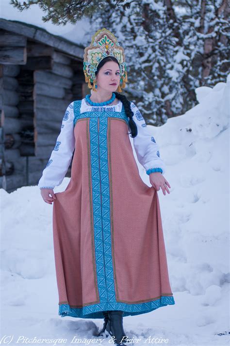 Russian Sarafan In Wool Silk With Wool And Metallic Trims Kokoshnik