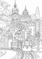 Stad Volwassenen Ausmalbilder Favoreads Erwachsene Mandalas Moeilijke Hexenhaus Pintar Kleuren Tram Steden Desde Uitprinten Downloaden sketch template