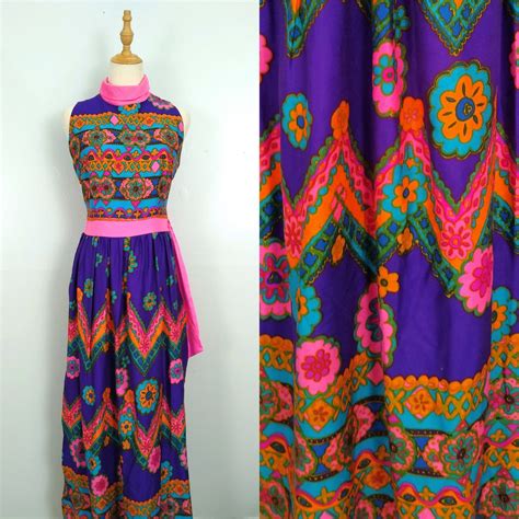 Vintage 60s Jumpsuit Alice Psychedelic Neon Flower Power Etsy