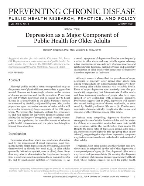 peer reviewed depression   major component  public health