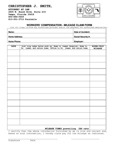 workers compensation mileage claim form printable
