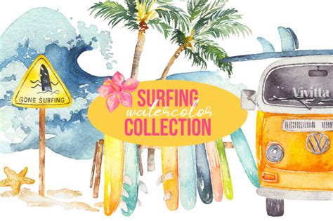 surfing watercolor clipart set by vivitta