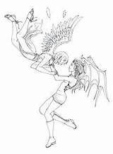 Coloring Angel Demons Demon Pages Fairy Line Angels Color Deviantart Girl Anime M3 Devil Chibi sketch template