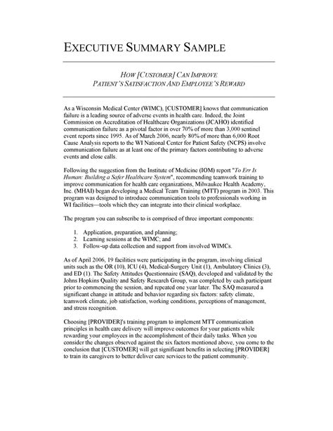 executive summary report template executive summary  executive