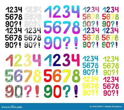 set  colorful hand drawn numbers stock vector illustration