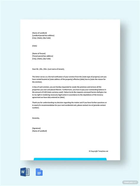 eviction letter template  word google docs pages
