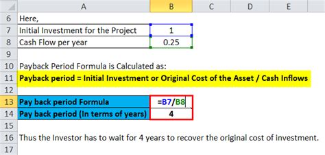 payback period formula calculator excel template
