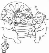 Teletubbies Coloring Together Pages Eat Toast Tubby Kids Colouring Print Size Lunch Colorluna sketch template