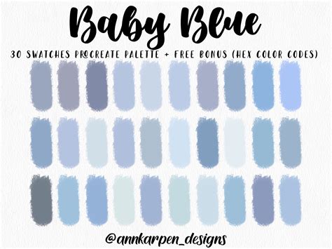 baby blue procreate palette  hex color codes instant digital