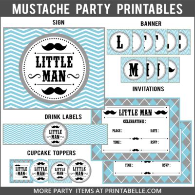 mustache  man party printables printabelle