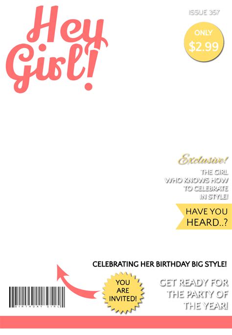 Hey Girl Magazine Cover Free Printable Birthday Invitation Template