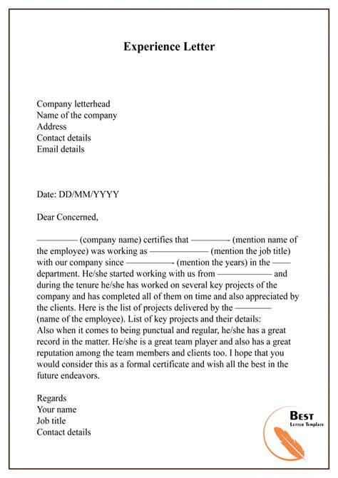 write experience letter experience letter format