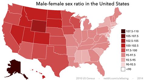 male female sex ratios across the united states 2010 [oc] [1800x1000
