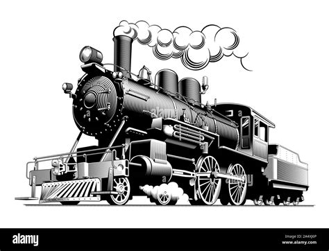 Vintage Steam Train Locomotive Engraving Style Vector Illustration On
