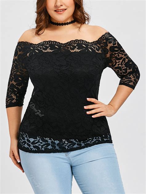 [45 off] plus size scalloped off shoulder lace blouse rosegal