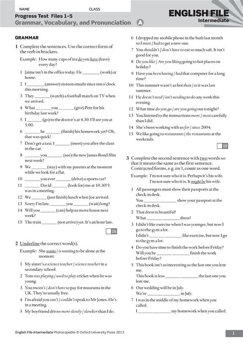 intermediate test   libro english file progress test files