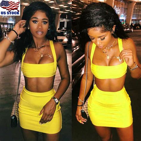 womens 2 piece bodycon party crop top and skirt set bandage dress skirt