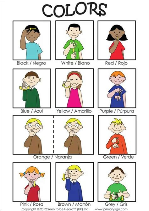 sign language colors sign language chart sign language  kids