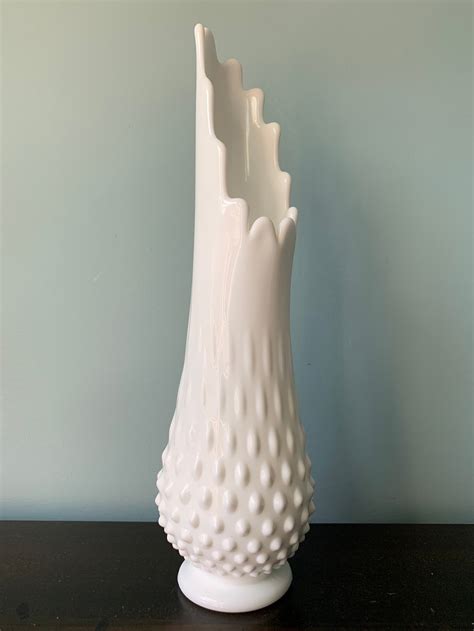 Fenton White Milk Glass Hobnail Swung Vase Stretch Footed Etsy