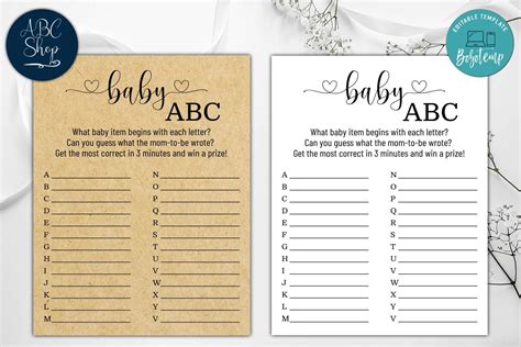 printable baby abc game baby shower game instant  bobotemp