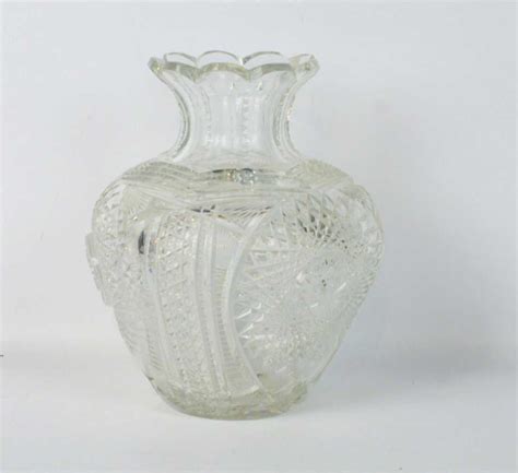 Large Heavy Lead Cut Crystal Vase Clear Glass
