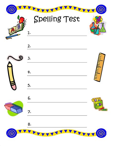 printable spelling test paper printable templates