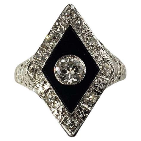 18 karat white gold onyx and diamond ring size 5 5 for sale at 1stdibs