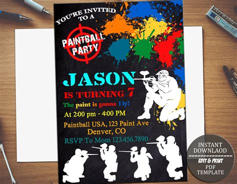 instant downloadpaintball invitation paintball invitations paintball