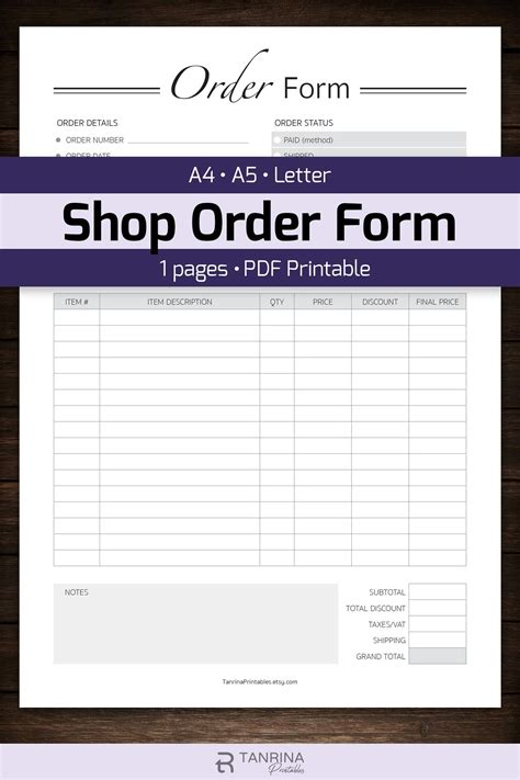 small business  printable order forms  crafts printable word