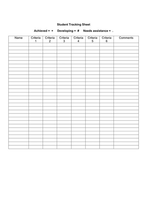 student tracking sheet  word   formats