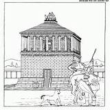 Wonders Seven Coloring Ancient Mausoleum Halicarnassus Architecture sketch template