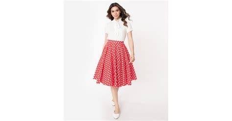 1950s Style Red And White Polka Dot Swing Skirt Unique Vintage