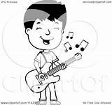 Guitar Boy Playing Cartoon Teenage Clipart Adolescent Coloring Thoman Cory Outlined Vector 2021 Clipartof sketch template