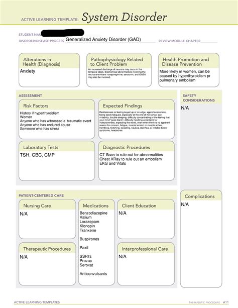 generalized anxiety disorder ati active learning templates