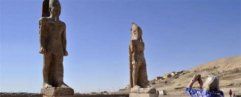 colossal statue of pharaoh amenhotep iii raised in egypt after 3 000