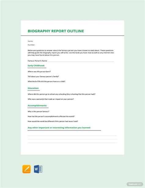 biography report outline template  pages word